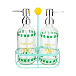 Set 2 dispenser sapone vetro con stand Color Bloom