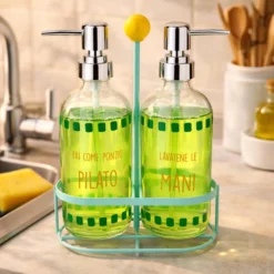 Set 2 dispenser sapone vetro con stand Color Bloom