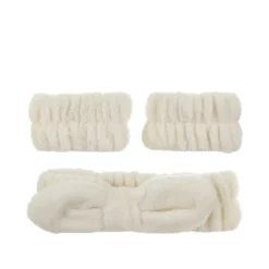 Set fascia capelli e 2 polsini beige