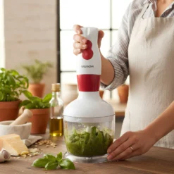 Set frullatore a immersione 3 in 1 rosso con stand