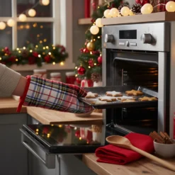 Set guanto, cucchiaio e strofinaccio tartan bianco