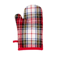 Set guanto, cucchiaio e strofinaccio tartan bianco