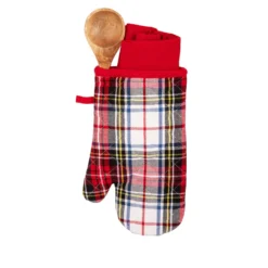 Set guanto, cucchiaio e strofinaccio tartan bianco