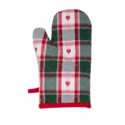 Set guanto, cucchiaio e strofinaccio tartan cuori