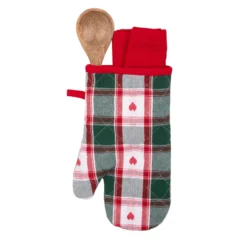Set guanto, cucchiaio e strofinaccio tartan cuori
