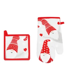 Set guanto e presina gnomi Natale bianco