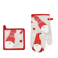 Set guanto e presina gnomi Natale grigio