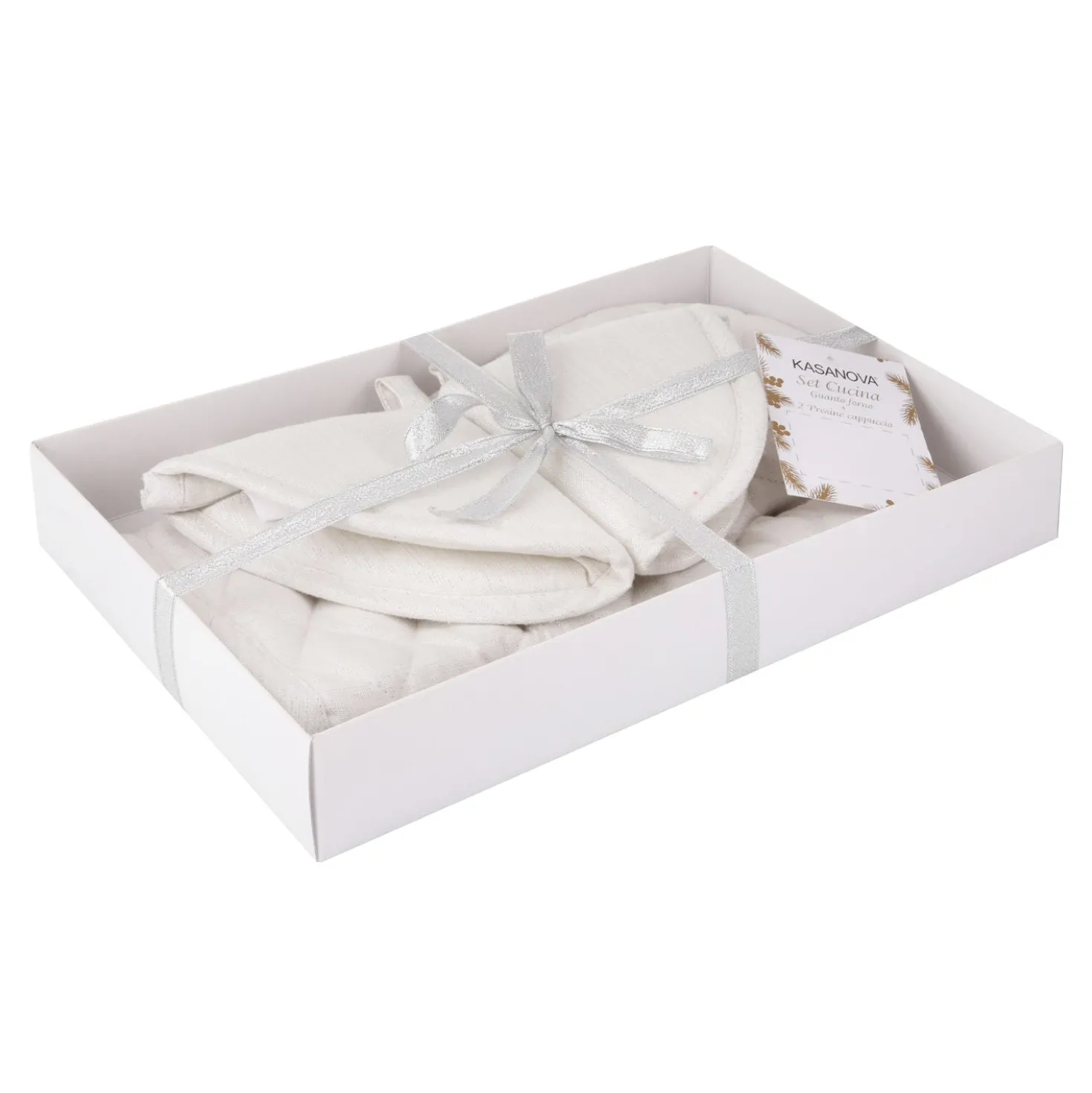 Set guanto e 2 presine Lurex Argento
