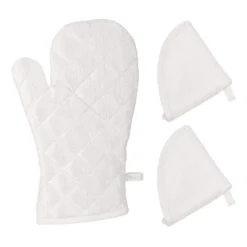 Set guanto e 2 presine Lurex Argento