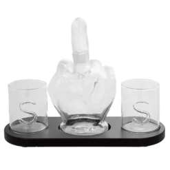 Set liquore bottiglia mano con 2 bicchieri