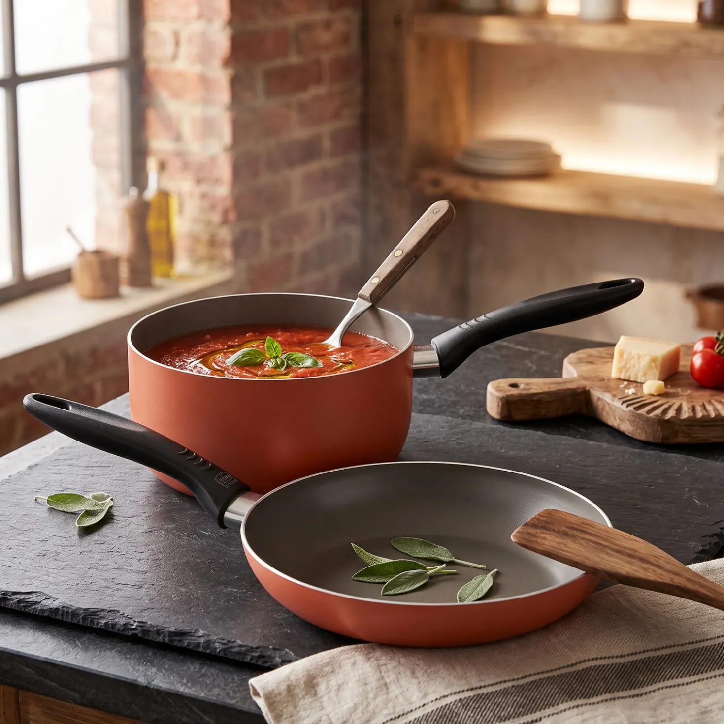 Set padella e casseruola arancio scuro