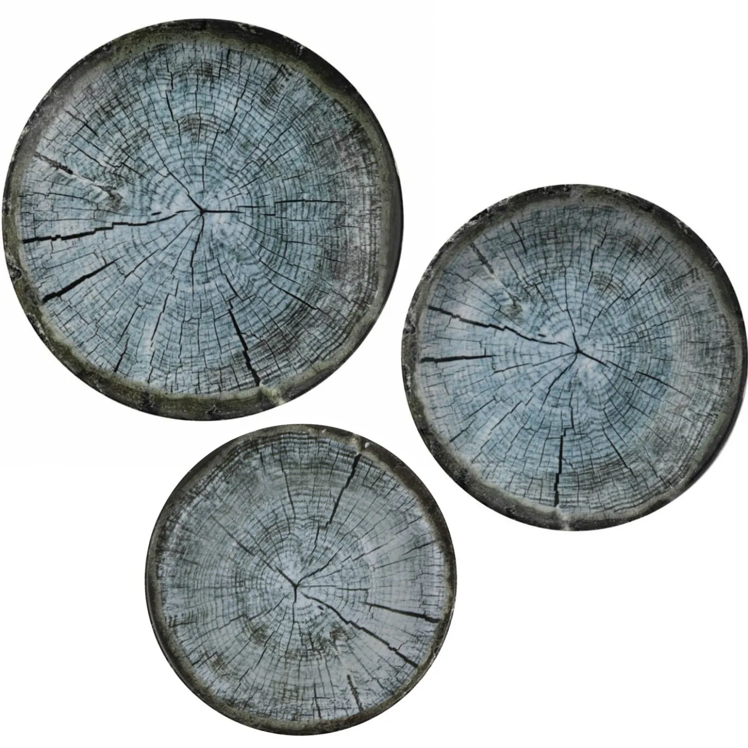 Set 18 piatti blu effetto legno