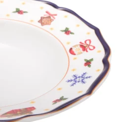Set 2 piatti fondi natalizi porcellana bordo blu