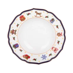 Set 2 piatti fondi natalizi porcellana bordo blu