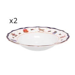 Set 2 piatti fondi natalizi porcellana bordo blu