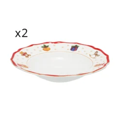 Set 2 piatti fondi regali Natale rosso porcellana