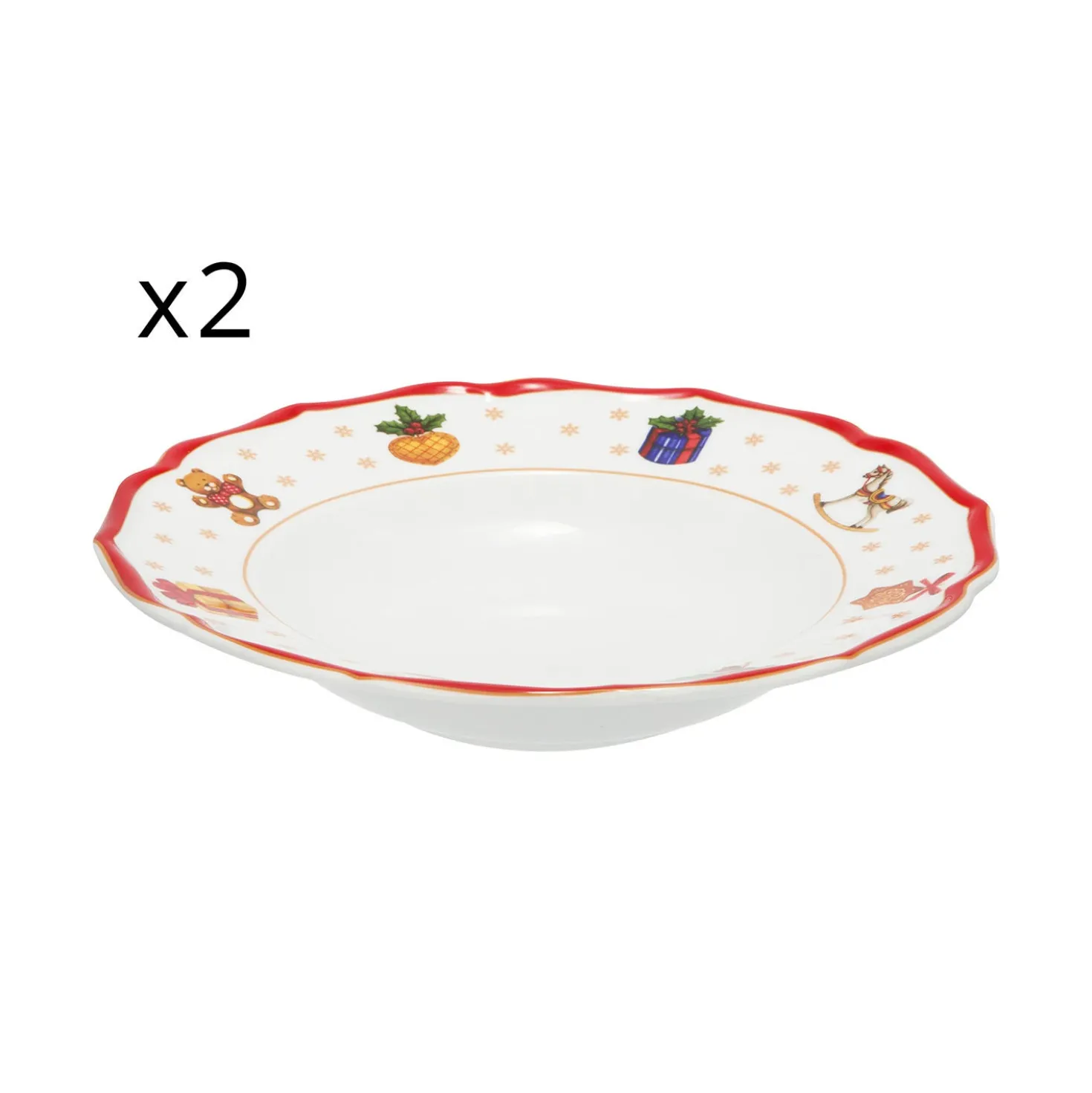Set 2 piatti fondi regali Natale rosso porcellana