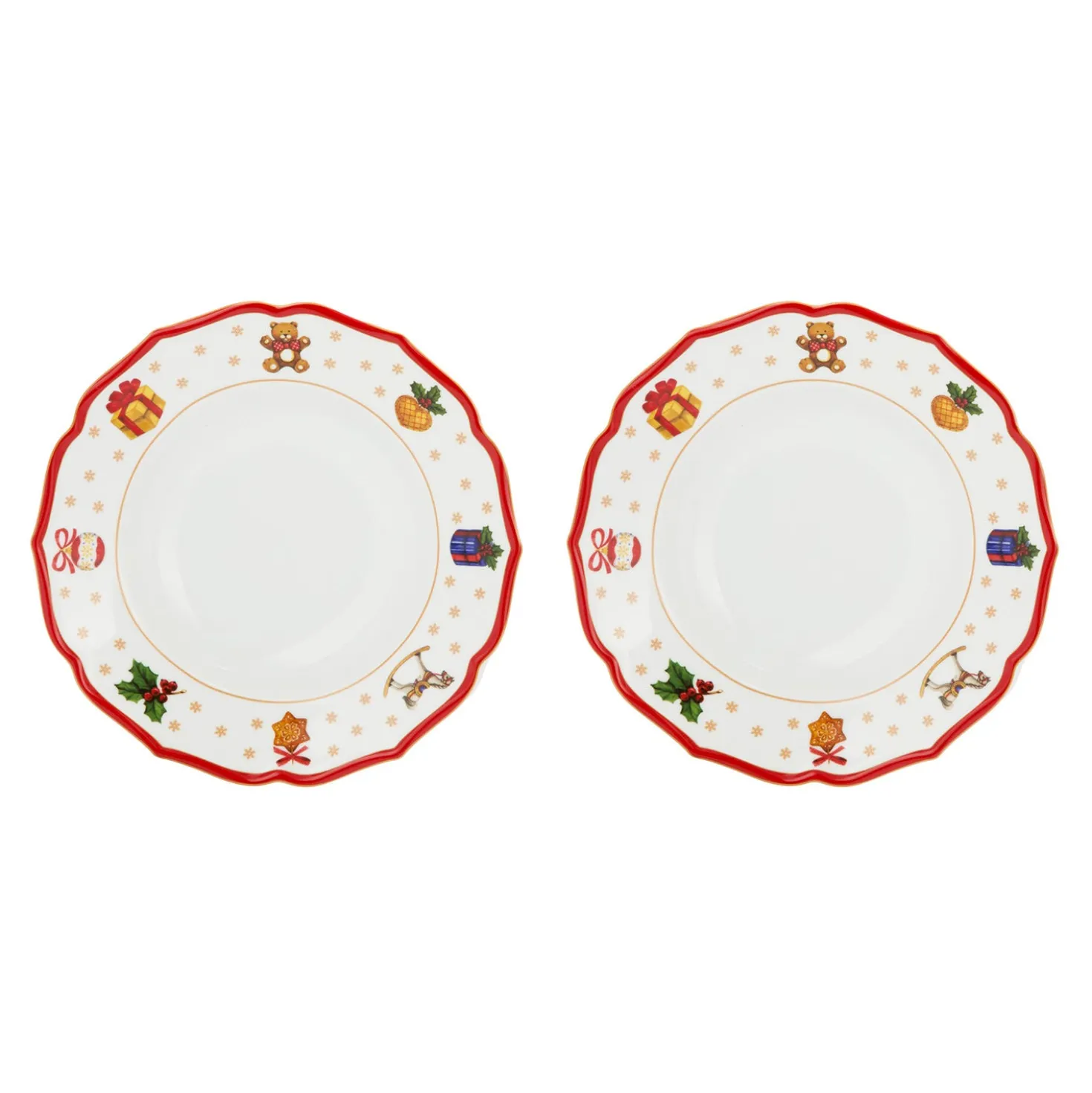 Set 2 piatti fondi regali Natale rosso porcellana