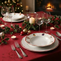 Set 2 piatti fondi regali Natale rosso porcellana