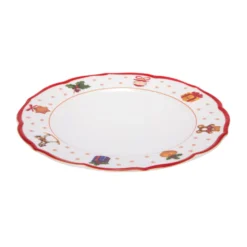 Set 2 piatti piani natalizi porcellana bordo rosso