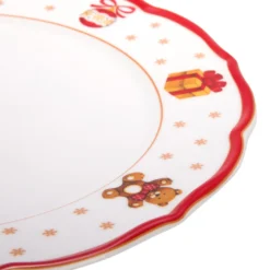 Set 2 piatti piani natalizi porcellana bordo rosso