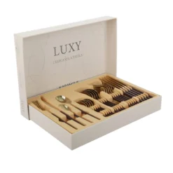 Set 24 posate bordeaux e champagne Luxy acciaio inox
