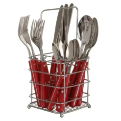 Set posate con portaposate in metallo, 16 pezzi