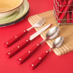 Set posate con portaposate in metallo, 16 pezzi