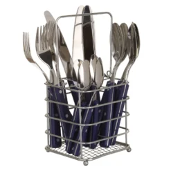 Set posate con portaposate in metallo, 16 pezzi