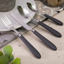 Set posate Smooth grigio in acciaio inox, da 24 pezzi