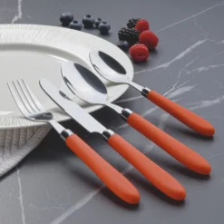 Set 24 posate Smooth in acciaio inox con manico arancione