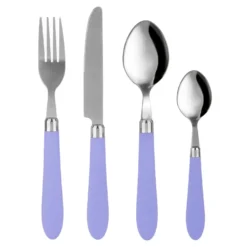 Set 24 posate Smooth in acciaio inox con manico blu chiaro