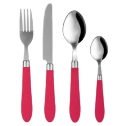 Set 24 posate Smooth in acciaio inox con manico magenta