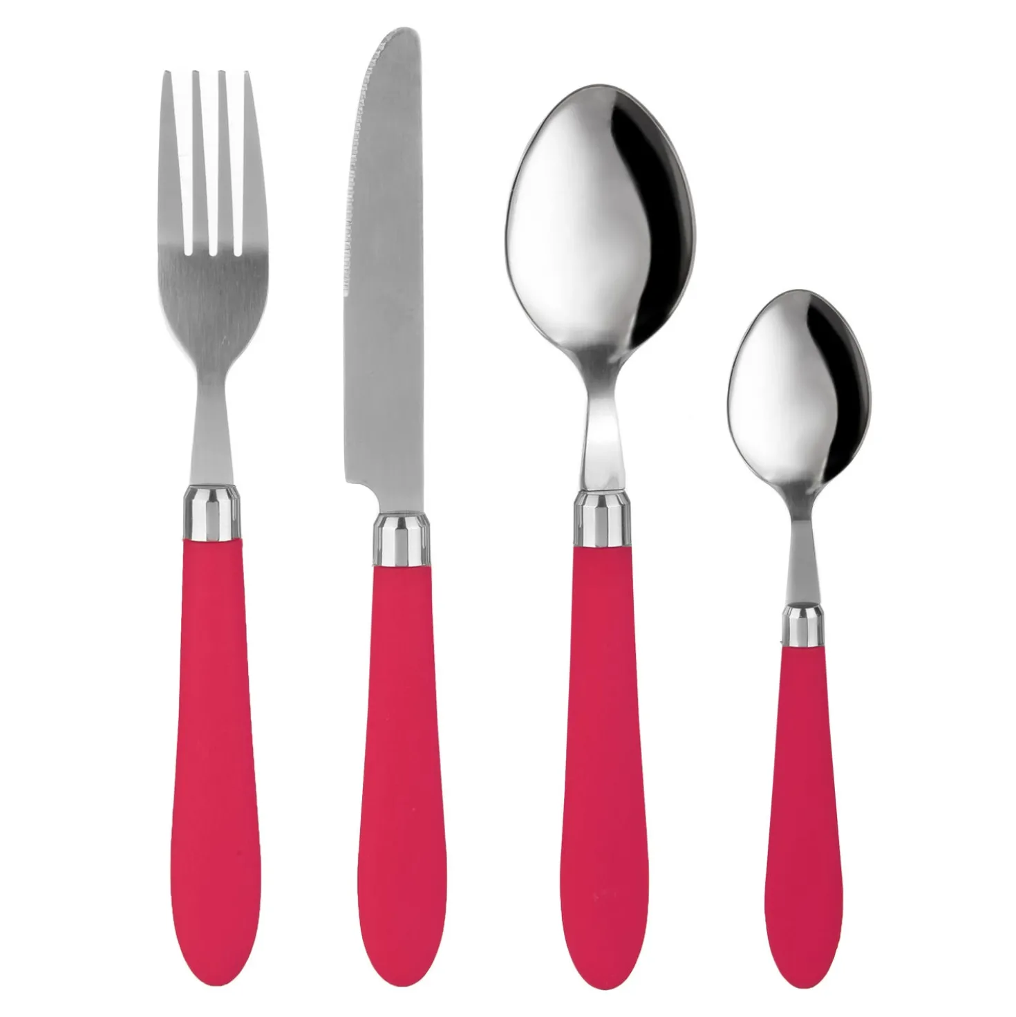 Set 24 posate Smooth in acciaio inox con manico magenta