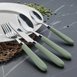 Set 24 posate Smooth in acciaio inox con manico menta