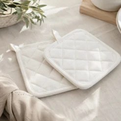 Set 2 presine 18x18 cm bianco in cotone Slub