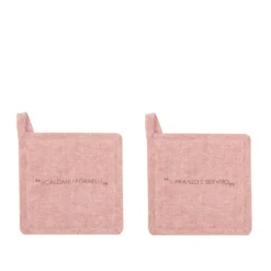 Set 2 presine 17x17 cm ruggine con scritta in misto cotone