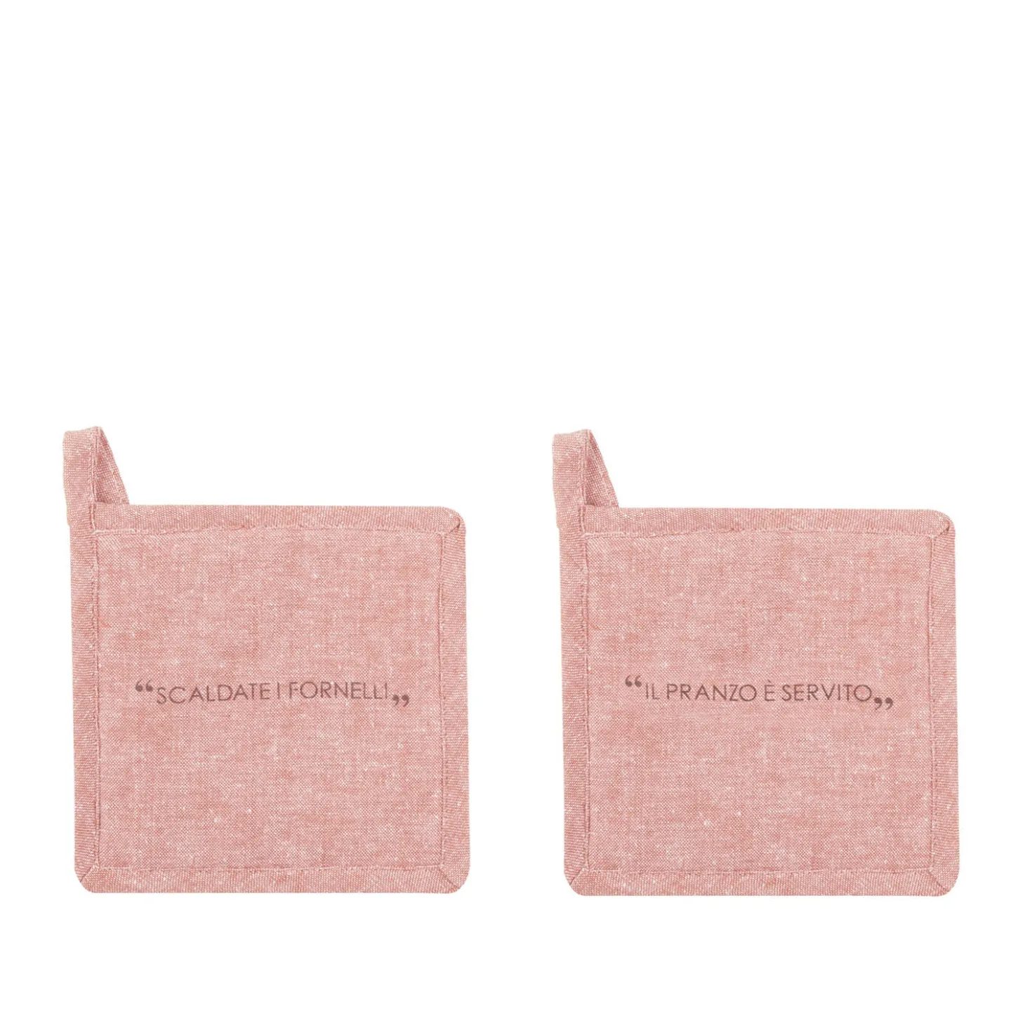 Set 2 presine 17x17 cm ruggine con scritta in misto cotone
