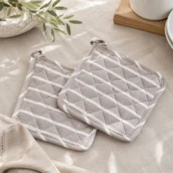 Set 2 presine 18x18 cm tinto filo righe chiare
