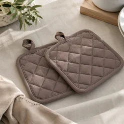 Set 2 presine 18x18 cm tortora in cotone Slub