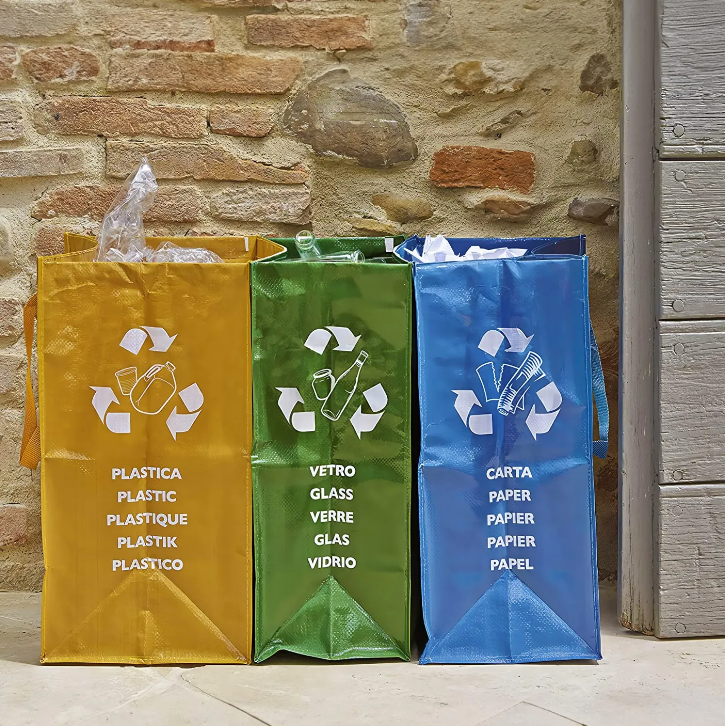 Set riciclo 3 borsoni per rifiuti differenziati