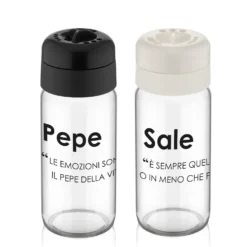 Set sale e pepe in vetro con scritta