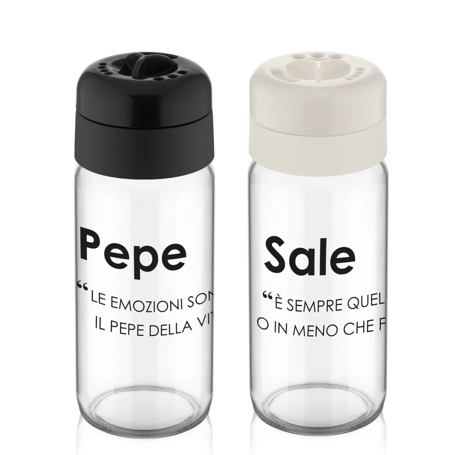 Set sale e pepe in vetro con scritta