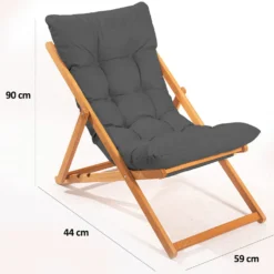 Set 2 sdraio legno cuscini grigi con tavolino
