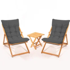 Set 2 sdraio legno cuscini grigi con tavolino