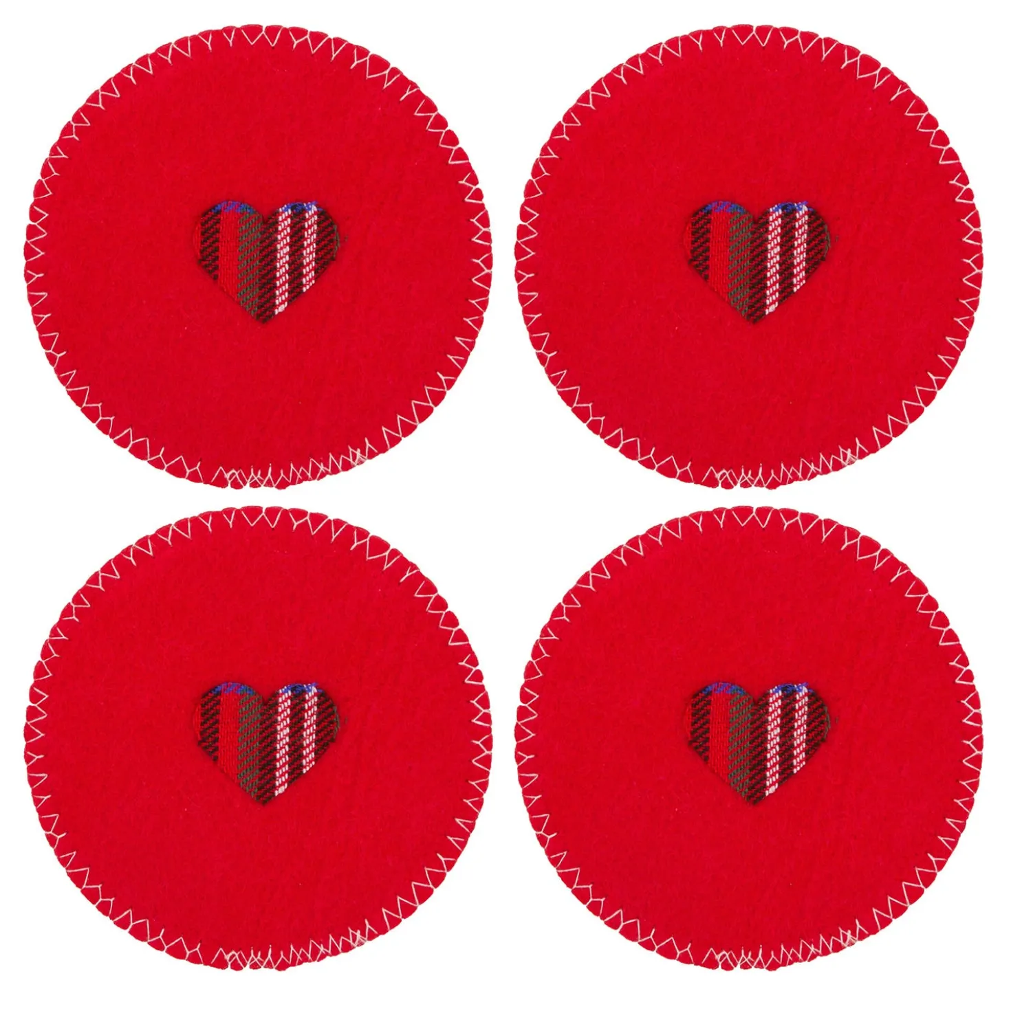 Set 4 sottobicchieri cuore rosso 10 cm