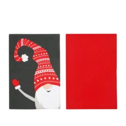 Set 2 strofinacci gnomi Natale grigio scuro e rosso