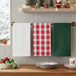 Set 3 strofinacci tartan alberi con cestino