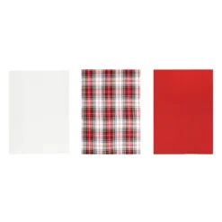Set 3 strofinacci tartan bianco con cestino