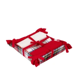 Set 3 strofinacci tartan bianco con cestino